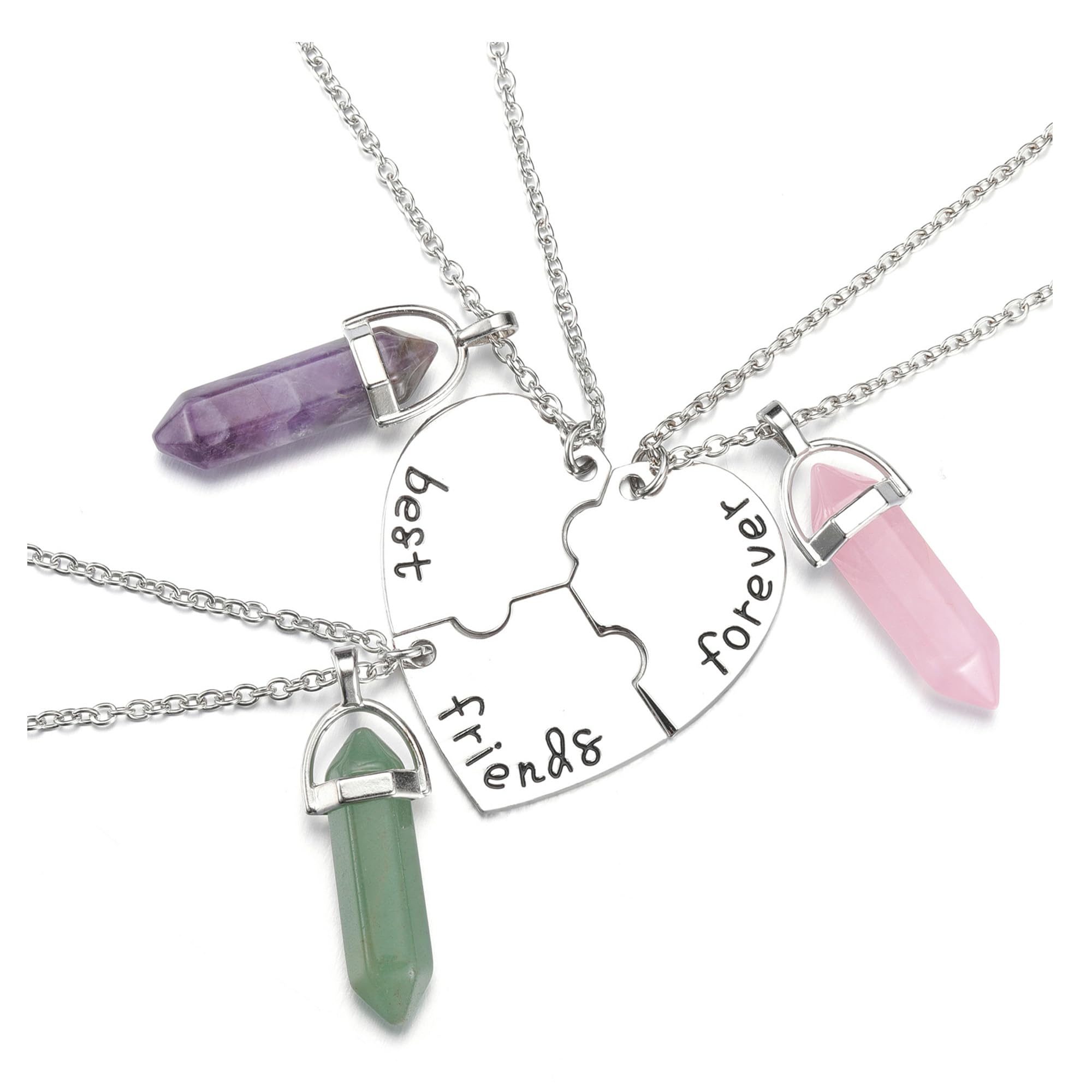 PESOENTH BFF Best Friend Necklace for 3- Healing Crystal Friendship Necklaces BFF Gifts Women Matching Heart Best Friends Foreve