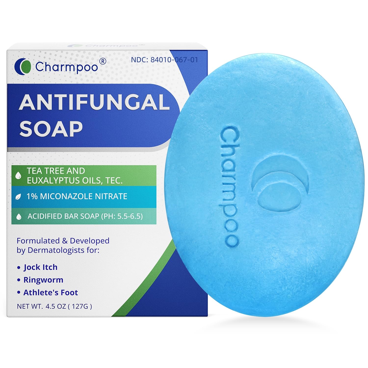 CHARMPOO Antifungal Soap Bar for Itchy Skin: Helps Relieve Athletes Foot & Fungal Discomfort - Moisturizing pH-Balanced Gentle o