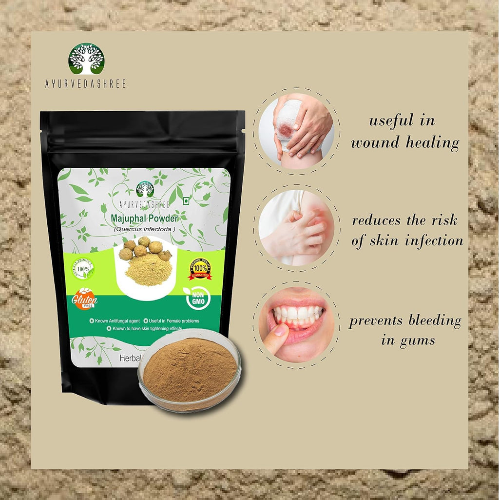 AYURVEDASHREE Majuphal Powder 100 Gm | Galnuts Powder (Quercus infectoria) | 100% Pure Quercus Infectoria/Majuphal/Manjakani