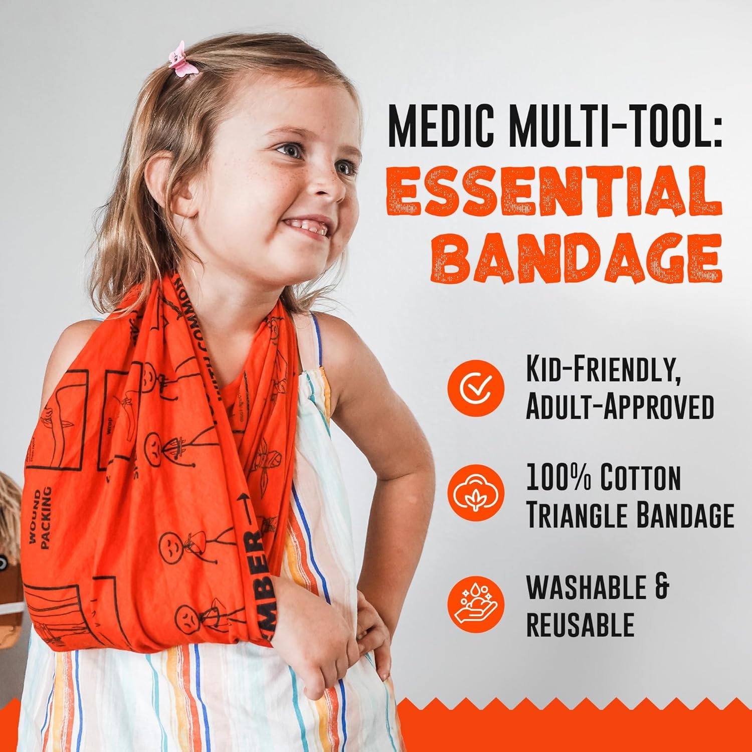 Warrior Kid Medic First Aid Triangular Bandage for Splint, Sprain and Broken Bones Support, 100% Cotton, 1-Pack