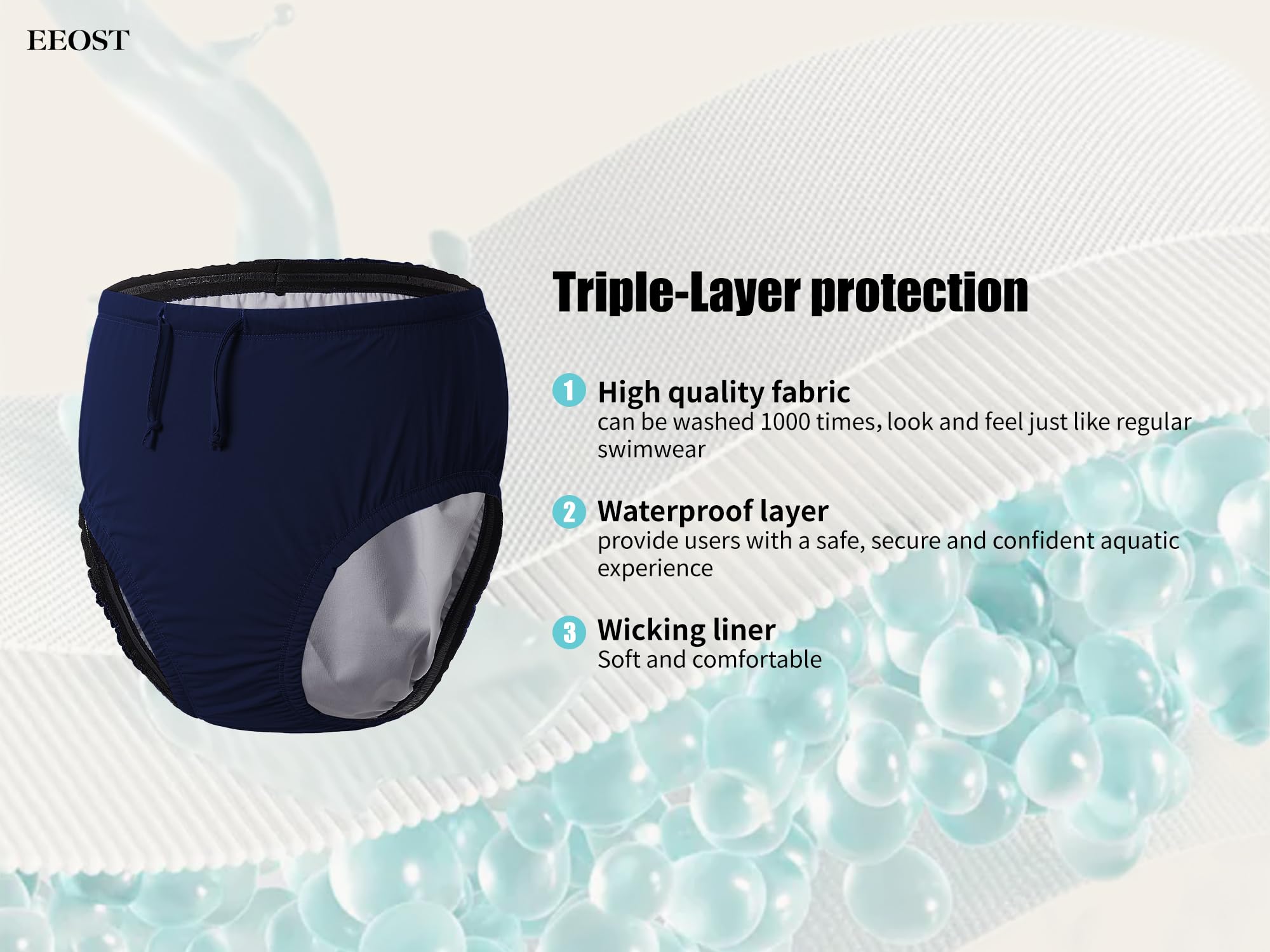 Adult Special Needs Reusable Swim Diapers Swimwear for Incontinence Cloth Diaper Covers Waterproof,Leakproof (Navy, 14-16T)