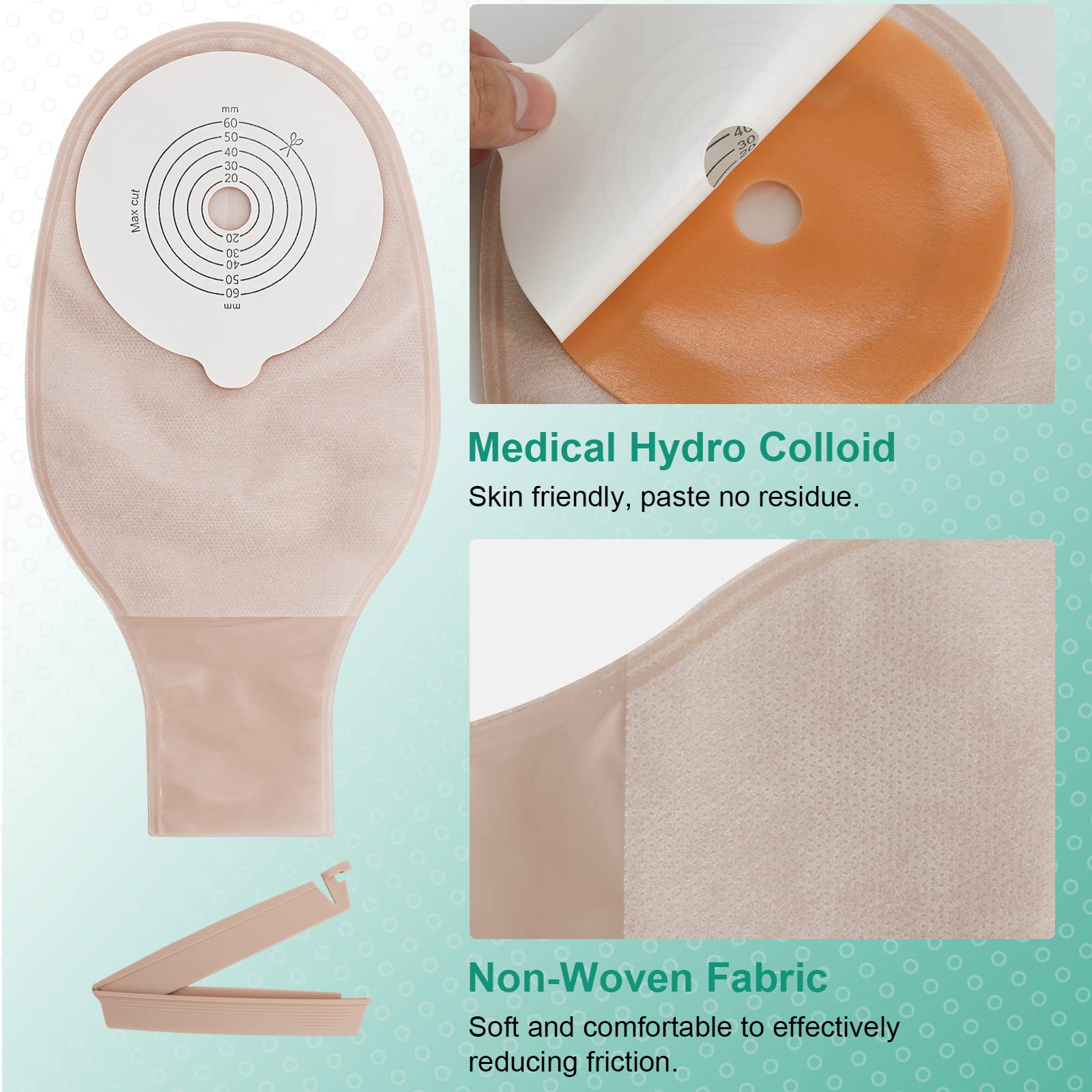 SUCONBE 25pcs Ostomy Bag with Clamp Closure, colostomy Supplies, One Piece Drainable Pouches for Ileostomy Stoma Care