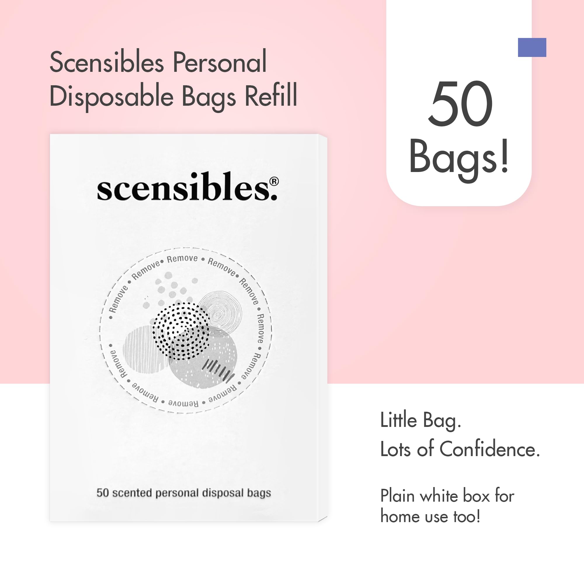 Scensibles Disposal Bags for Menstrual Care Products - 50 ct Refill Box - for Disposal of Tampons, Pads, Panty Liners, Hygiene P
