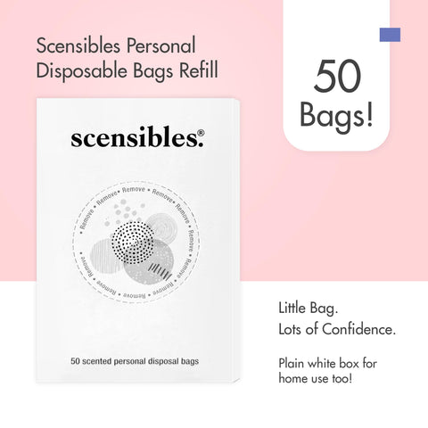 Scensibles Disposal Bags for Menstrual Care Products - 50 ct Refill Box - for Disposal of Tampons, Pads, Panty Liners, Hygiene P
