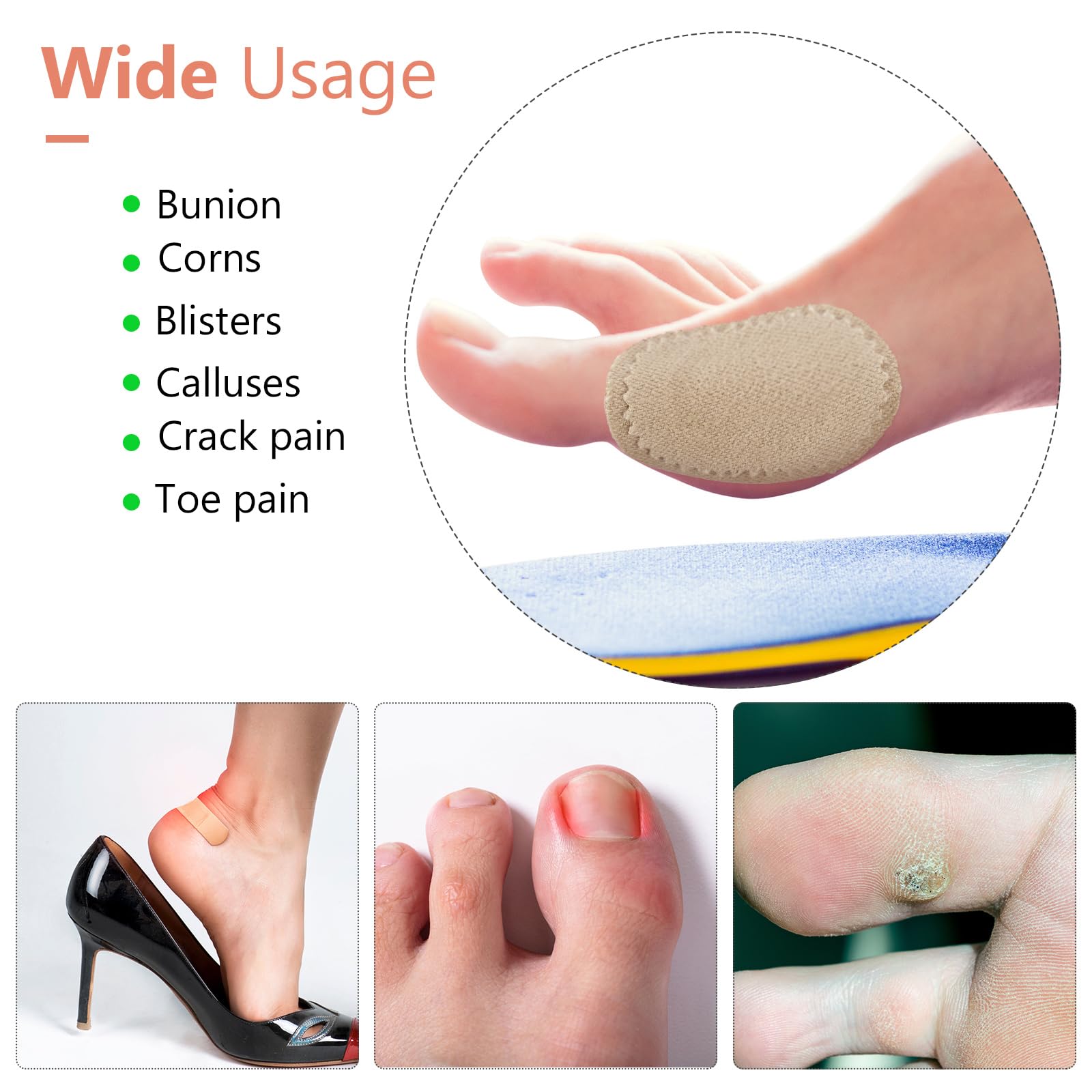 Nuanchu 60 Pieces Bunion Cushions Self-Adhesive Bunion Pads Foot Callus Patches Foot Blister Shoe Accessories Women Men Feet Hee