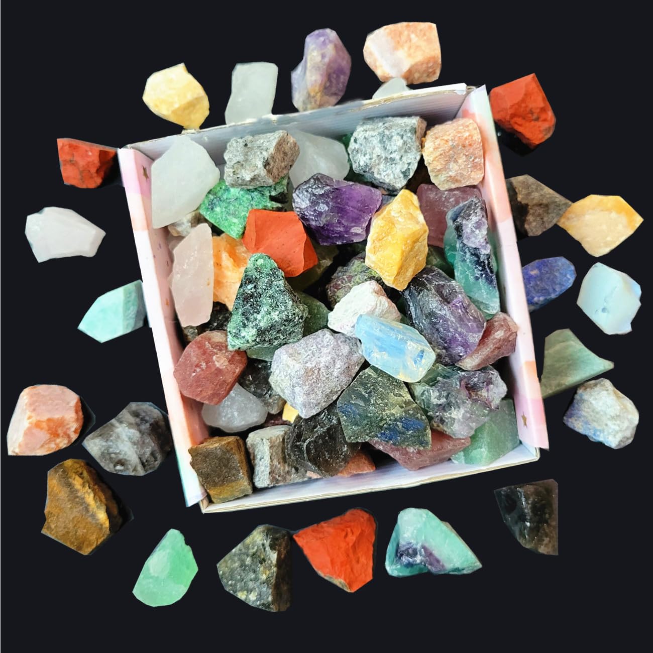 80+Pcs(5lb) Natural Rocks for Tumbling,24+Kinds Bulk Gemstone Raw Crystals Rough Stones for Polishing Wicca & Reiki Crystal Heal