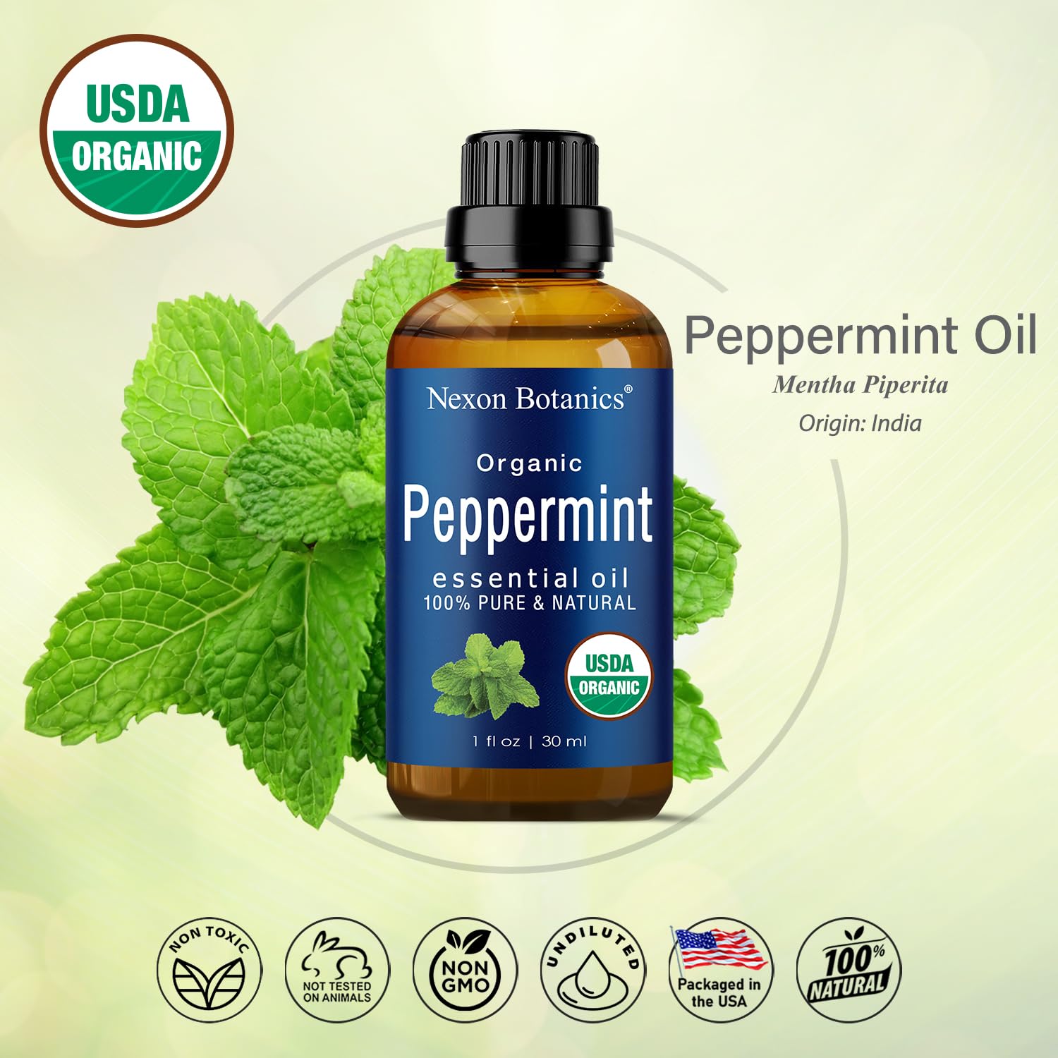 Organic Peppermint Essential Oil 30 ml - 100% Pure Peppermint Oil for Diffuser -Natural, Undiluted Menthol Oil for Hair Care - M
