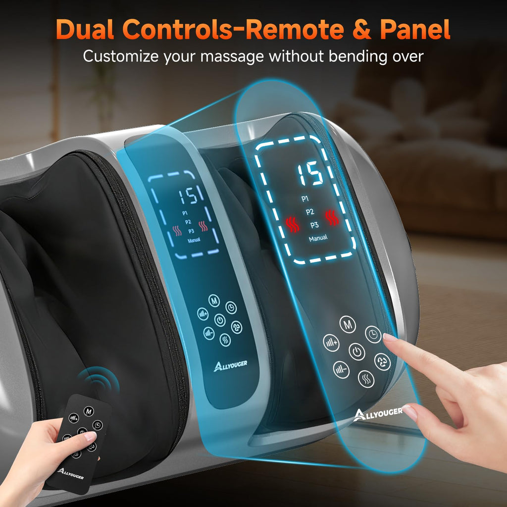 ALLYOUGER Foot Massager with Heat - Shiatsu Deep Kneading Machine for Plantar Fasciitis, Neuropathy & Circulation - 5 Intensitie