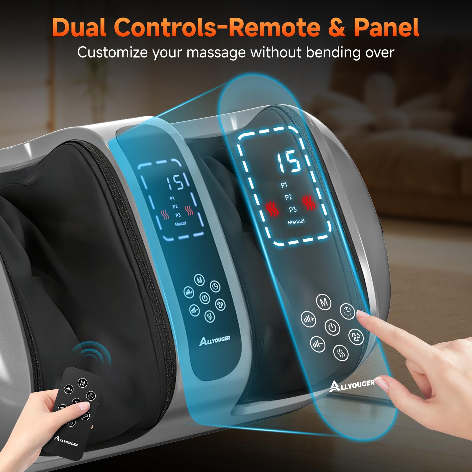 ALLYOUGER Foot Massager with Heat - Shiatsu Deep Kneading Machine for Plantar Fasciitis, Neuropathy & Circulation - 5 Intensitie