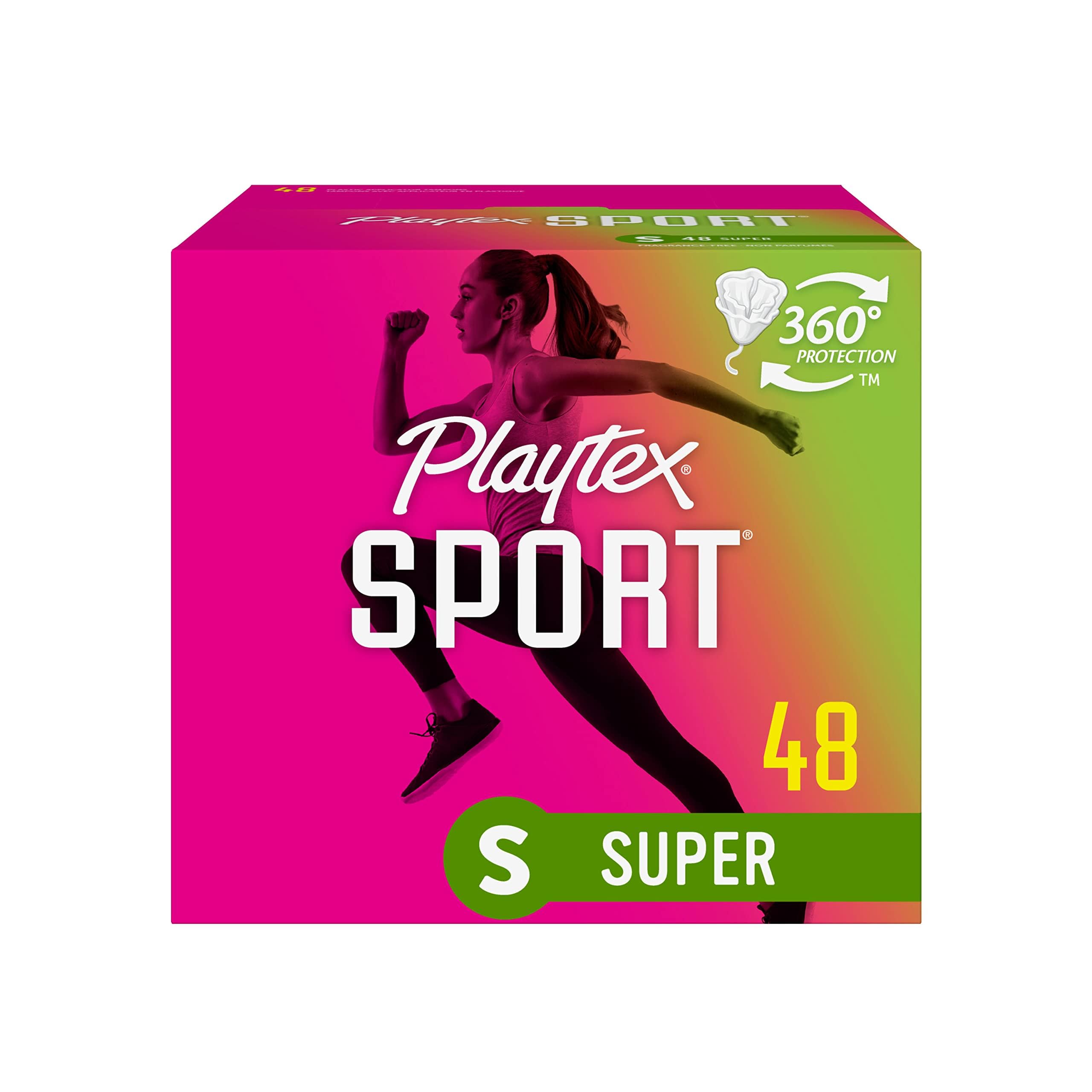 Playtex Sport Tampons Super Absorbency, Fragrance-Free - 48ct | Super Tampons for Women, Feminine Care, Playtex Tampon with 360 