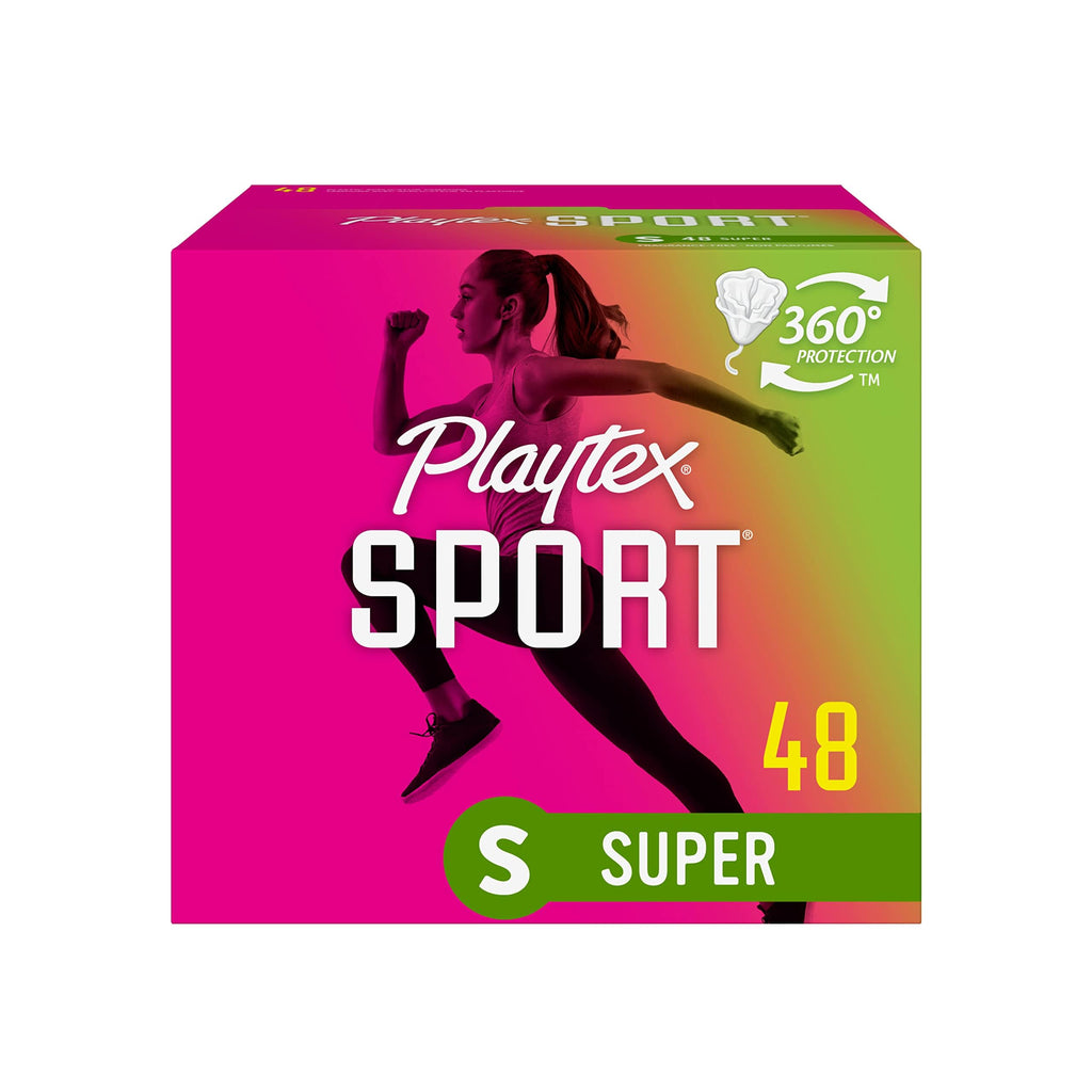 Playtex Sport Tampons Super Absorbency, Fragrance-Free - 48ct | Super Tampons for Women, Feminine Care, Playtex Tampon with 360 