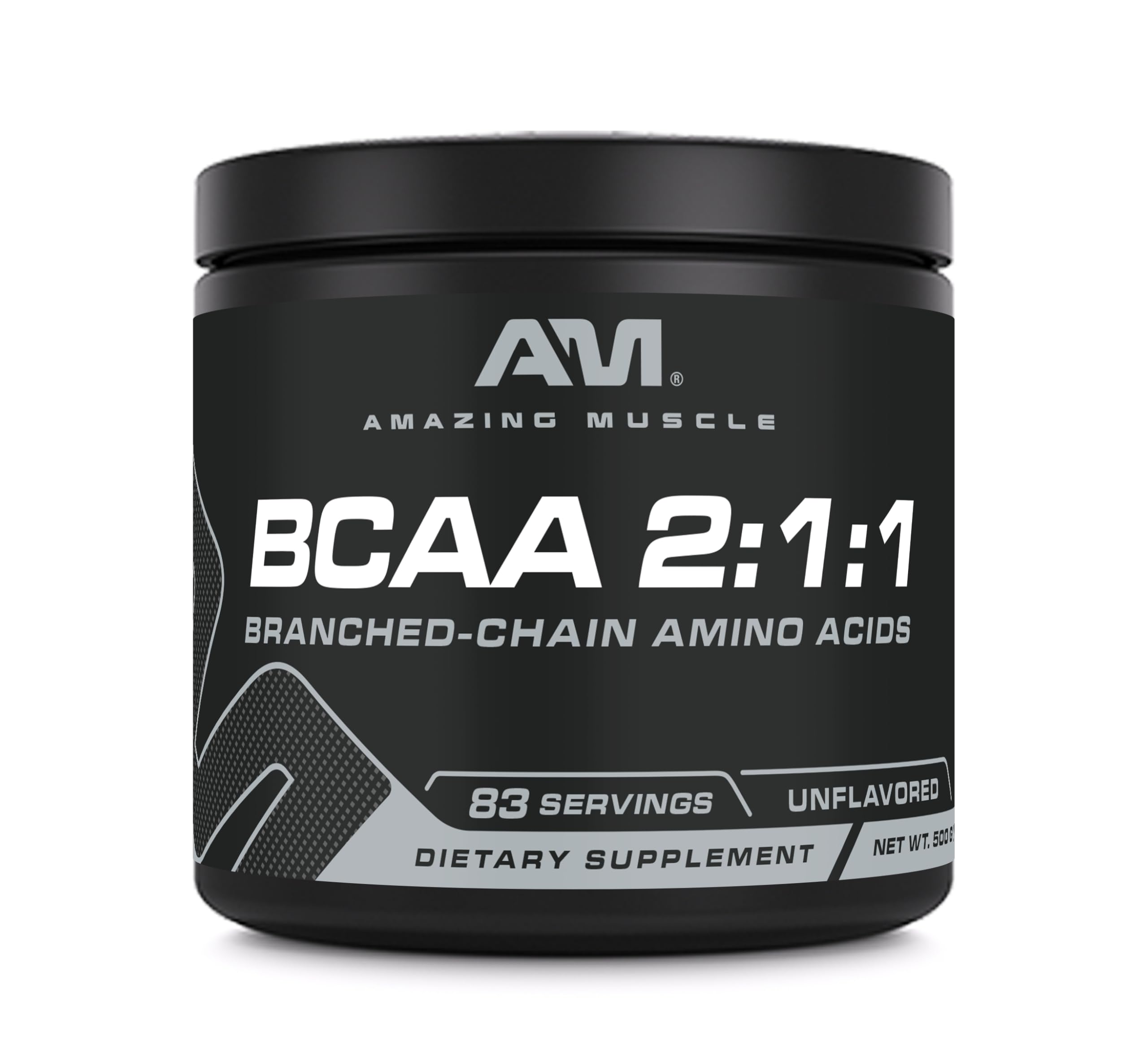 Amazing Muscle BCAA Amino Supplement | 2:1:1 Branched Chain Amino Acid Ratio | Unflavored | Net Weight 500 Grams (1.1 Lb) | Non-