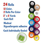 24 Pack 2    x 5 Yards Self Adhesive Bandage Wrap Athletic Elastic Breathable Cohesive Bandage Wrap Rolls for Stretch, Sports, F