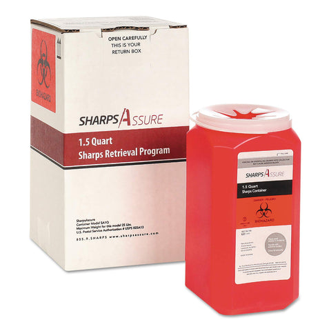 Sharps Assure Sharps Retrieval Program Containers, 1.5 Qt, Plastic, Red