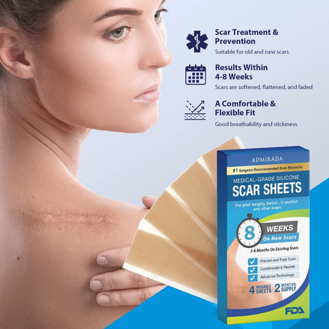 Admirada Scar Sheets, Silicone Patches for Scars, Silicone Scar Strips, Premium Scar Tape for Surgical Scars Removal