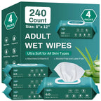 [240 Count] Adult Wipes for Elderly, 8 x 12 Extra Large Adult Wipes for Incontinence & Cleansing - Disposable Washcloth for Elde