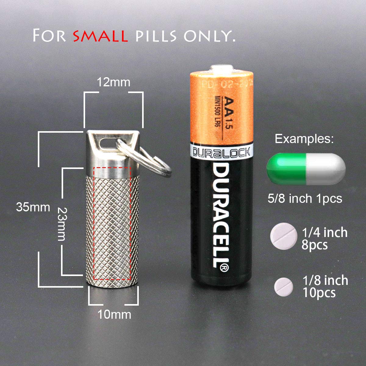 Small Pill Box Titanium Pill Fob Necklace Nitro Mini Waterproof Pill Holder Lightweight Survival Case Keychain Pill Case Necklac