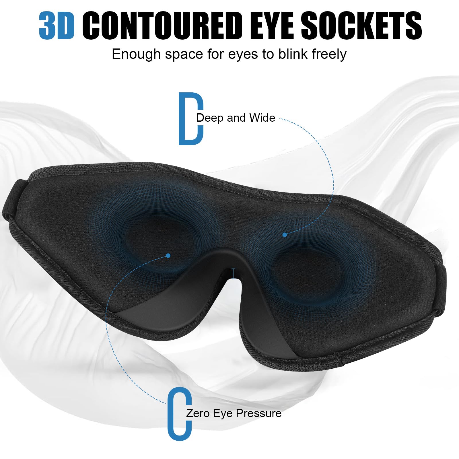 WellSync Sleep Eye Mask for Men Women,Zero Pressure 3D Blackout Eye Mask for Sleeping,Eye Covers with Adjustable Strap,Soft Brea