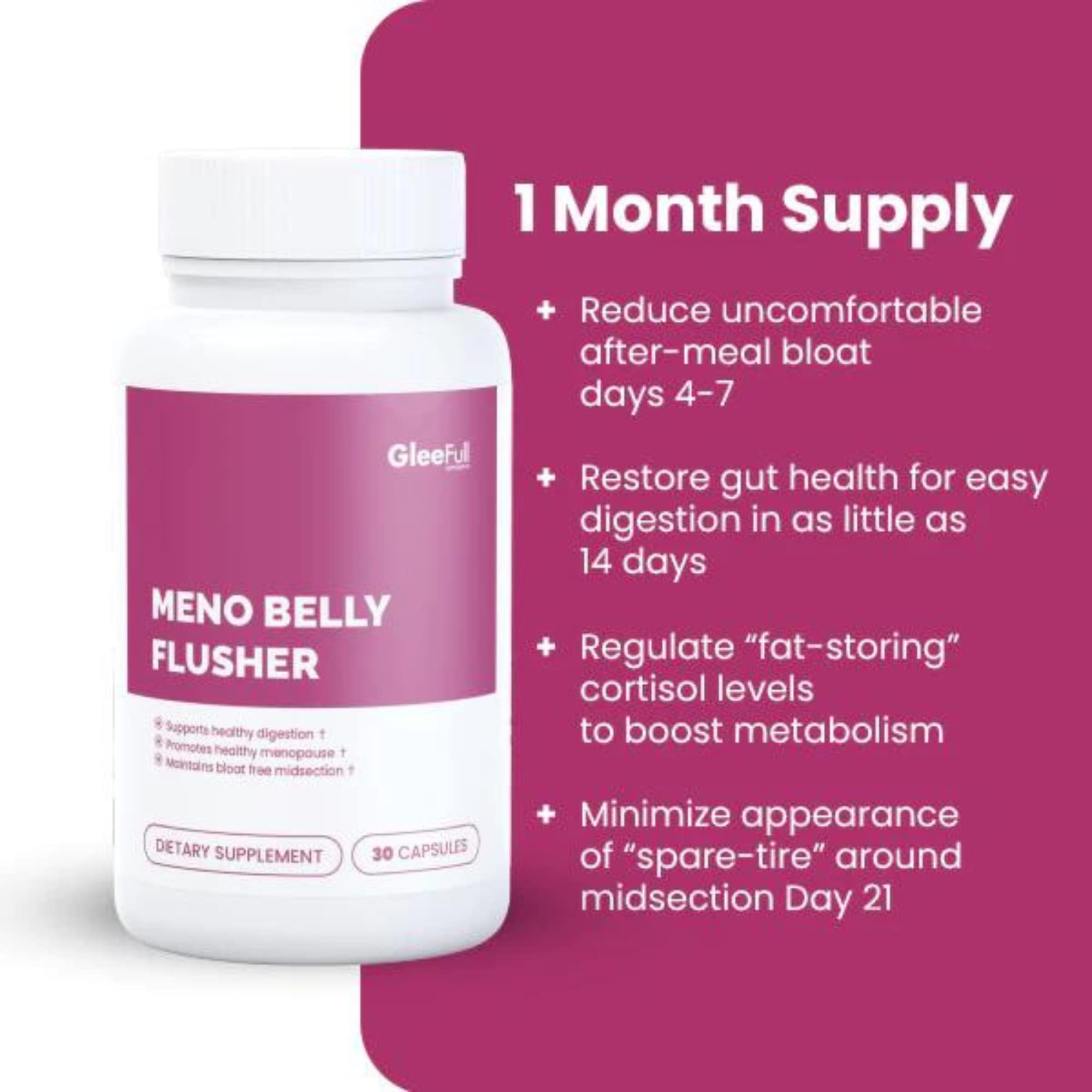 GleeFull Meno Belly Flusher - Menopause Supplements for Women - Hormone Balance for Weight Loss - Supports Digestion to Maintain