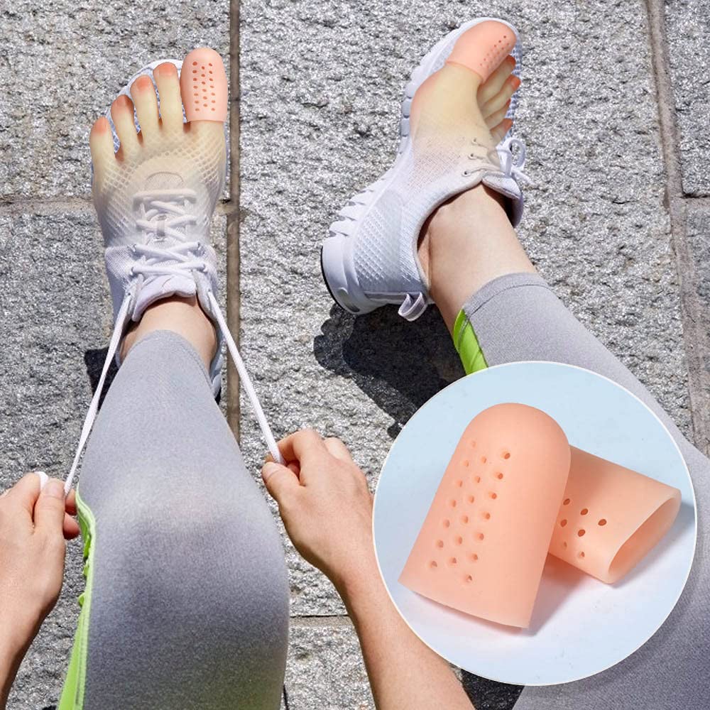 Big Toe Cap Support, Beige Breathable Toe Protector 10 Pack Toe Cover Sleeves with Holes, Provides Relief from Missing or Ingrow