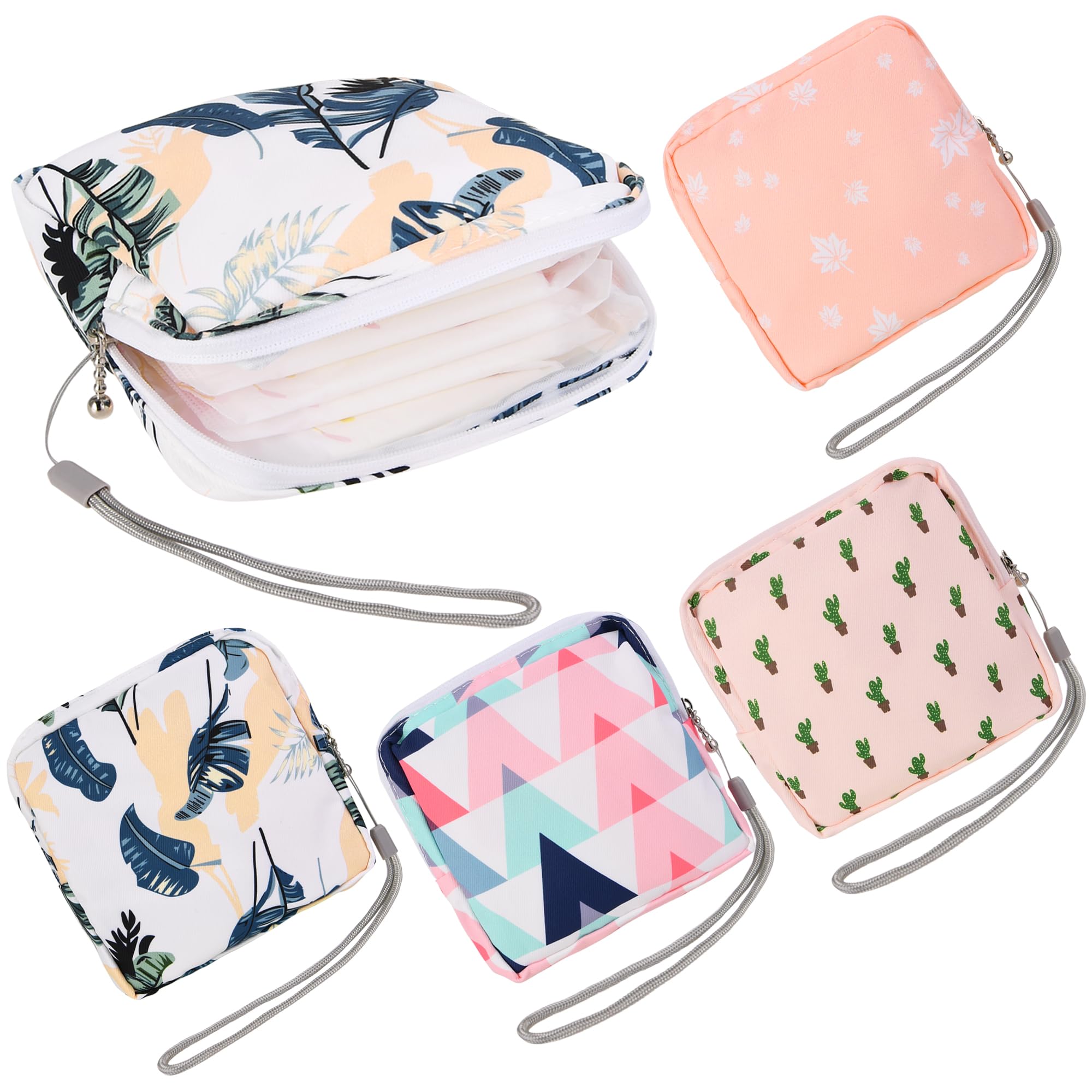 APLZGMG 4Pcs Portable Sanitary Napkin Storage Bag Reusable Period Pad Pouch Mini Menstrual Pad Zipper Bag with Lanyards First Pe