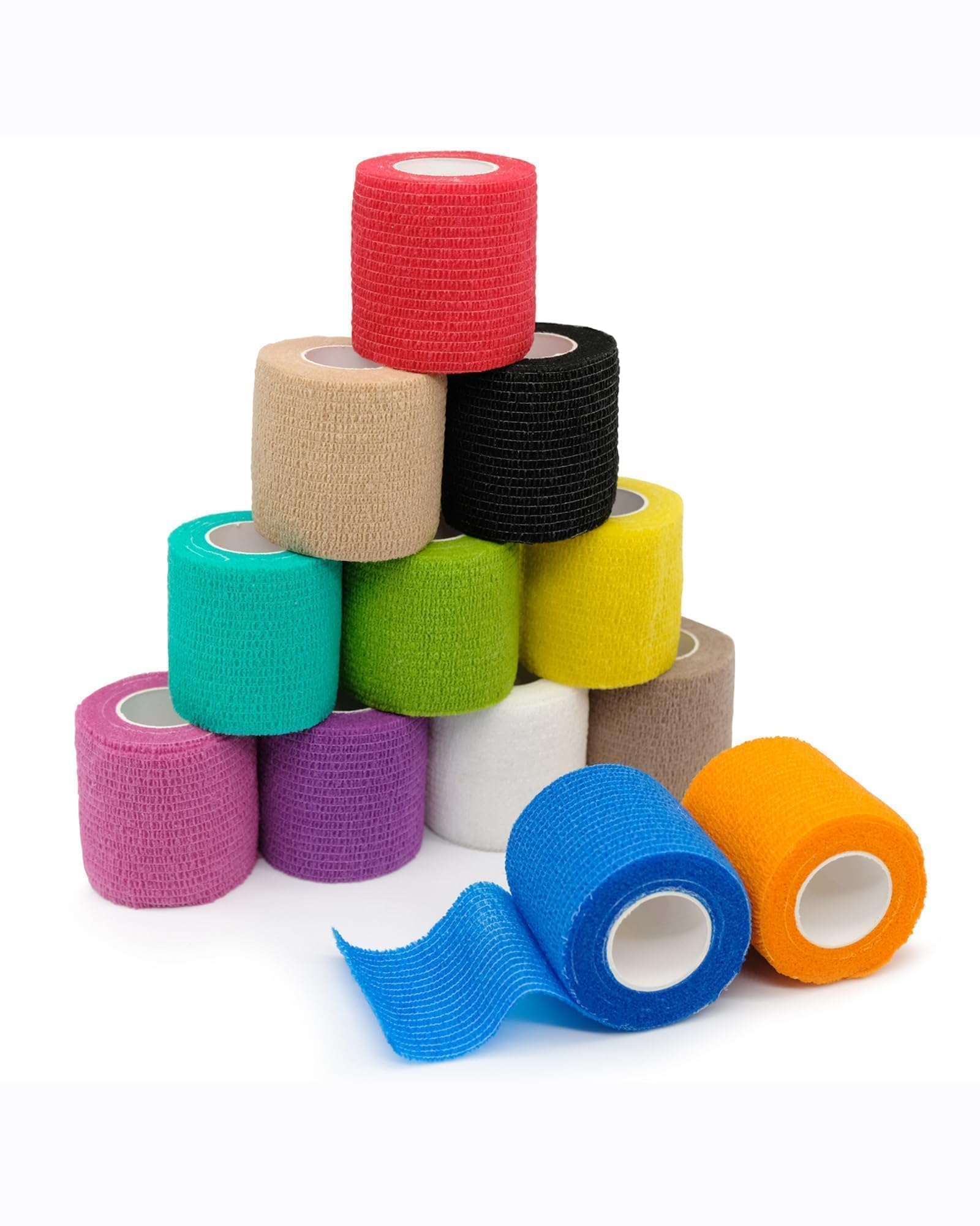 FriCARE Self Adhesive Bandage Wrap, Medical Tape in First Aid Kit, Cohesive Bandages for Wounds Sport Vet, 2 Inches X 5 Yards 12