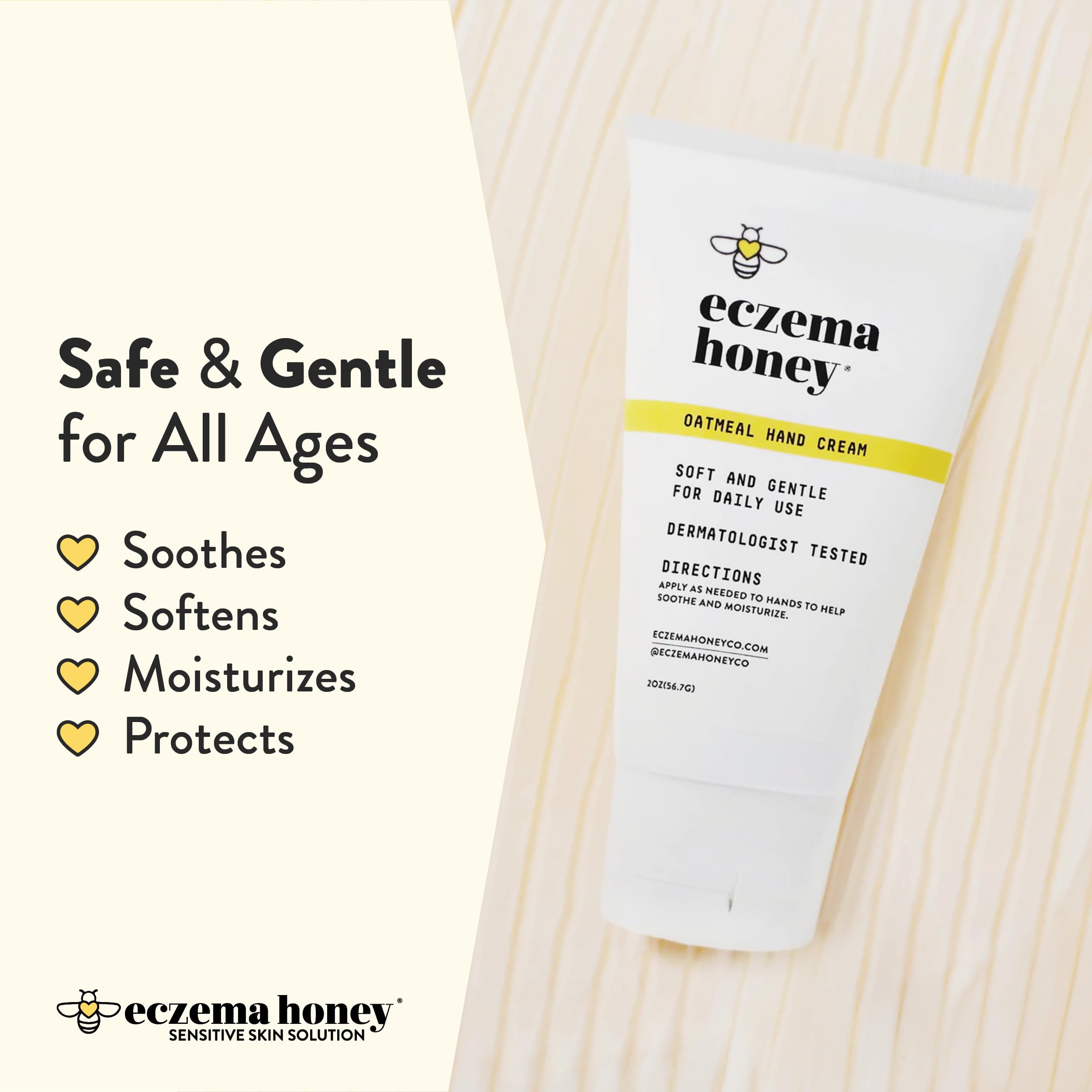 ECZEMA HONEY Oatmeal Hand Cream - Natural Hand & Body Lotion for Eczema Rash Relief - Eczema Cream for Dry, Itchy, Sensitive, &