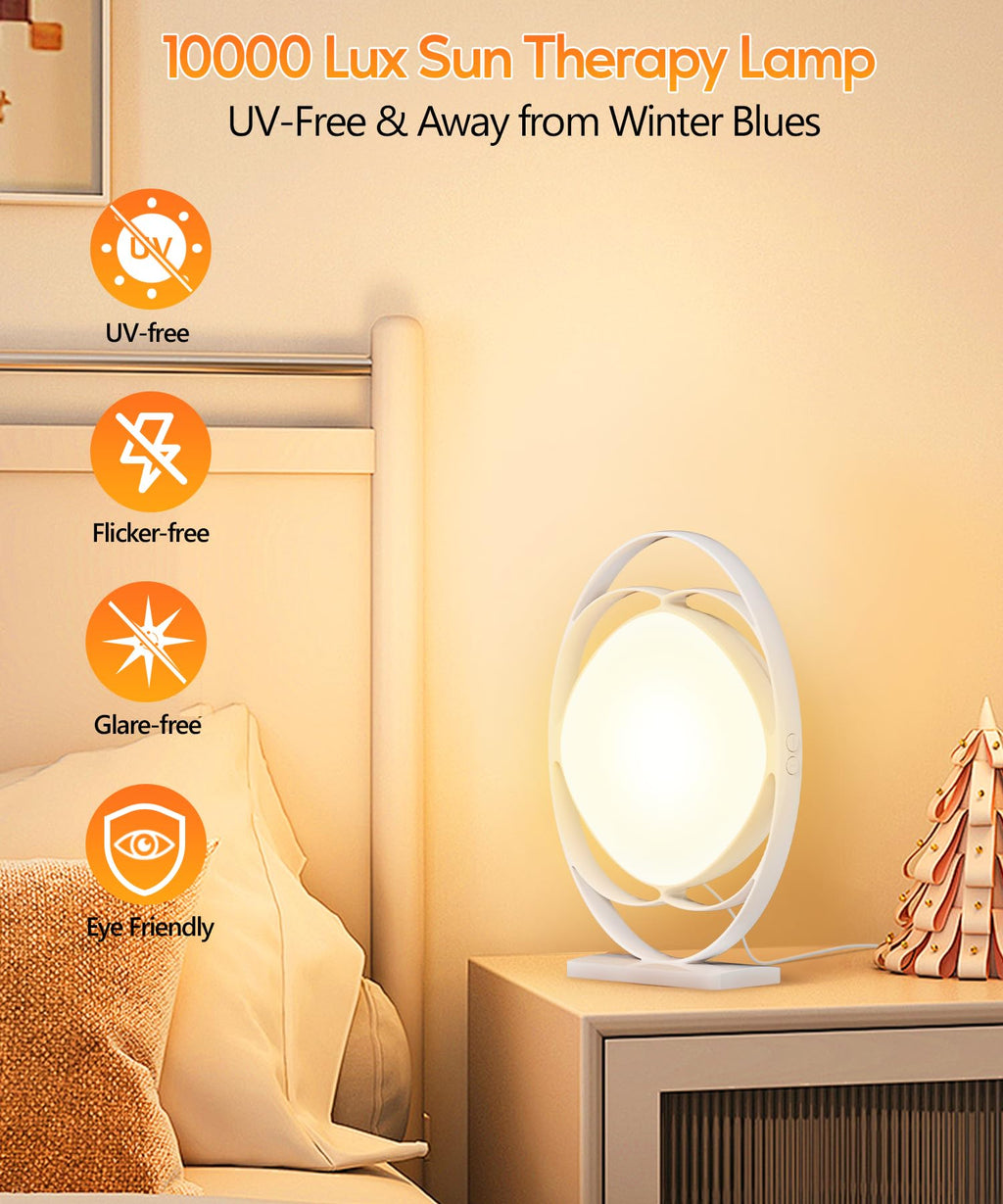 HIBOITEC Light Therapy Lamp - 10000 Lux UV-Free Sun Light With 3 Color Temperature, 5 Adjustable Brightness, Timer & Memory Func