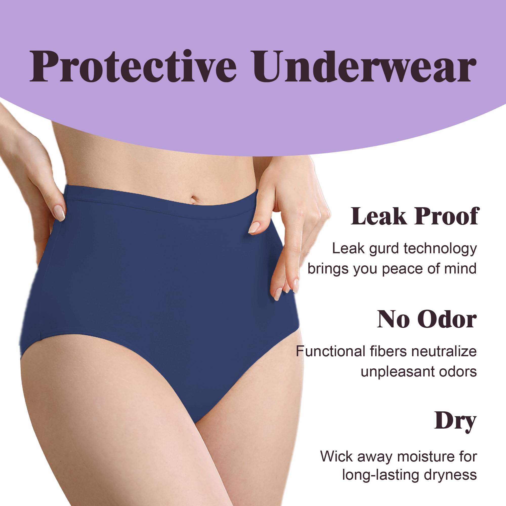 IRISMORII Leak Proof Incontinence Underwear for Women Washable Absorbent Bladder Control Postpartum Briefs 1Pack (Dark Blue L)