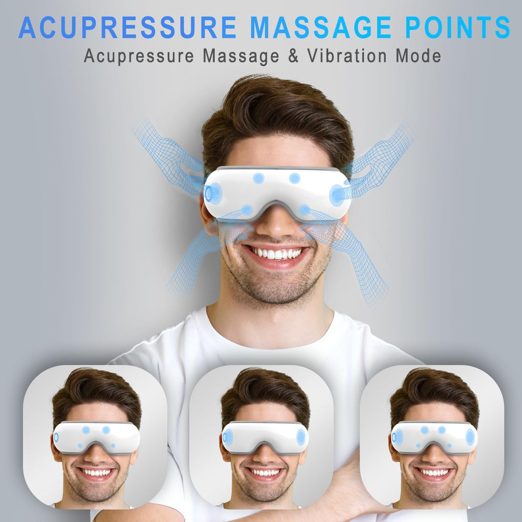 Eye Massager with Heat & Bluetooth Music - Rechargeable Eye Mask for Migraine Relief & Sleep Improvement,Includes EVA Travel Cas