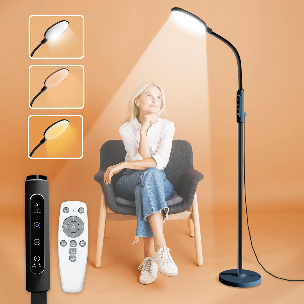 PRIMETEK Happy Lamp10000 Lux Mood Lamp, Dual Control Remote,Touch Screen Sad Lamp, Adjustable LED Floor Lamp, UV-Free Sun Light,