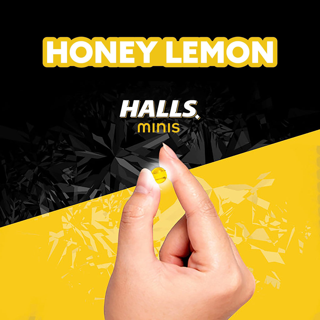 HALLS Minis Honey Lemon Flavor Sugar Free Cough Drops, 8 Packs of 24 Drops (192 Drops Total)