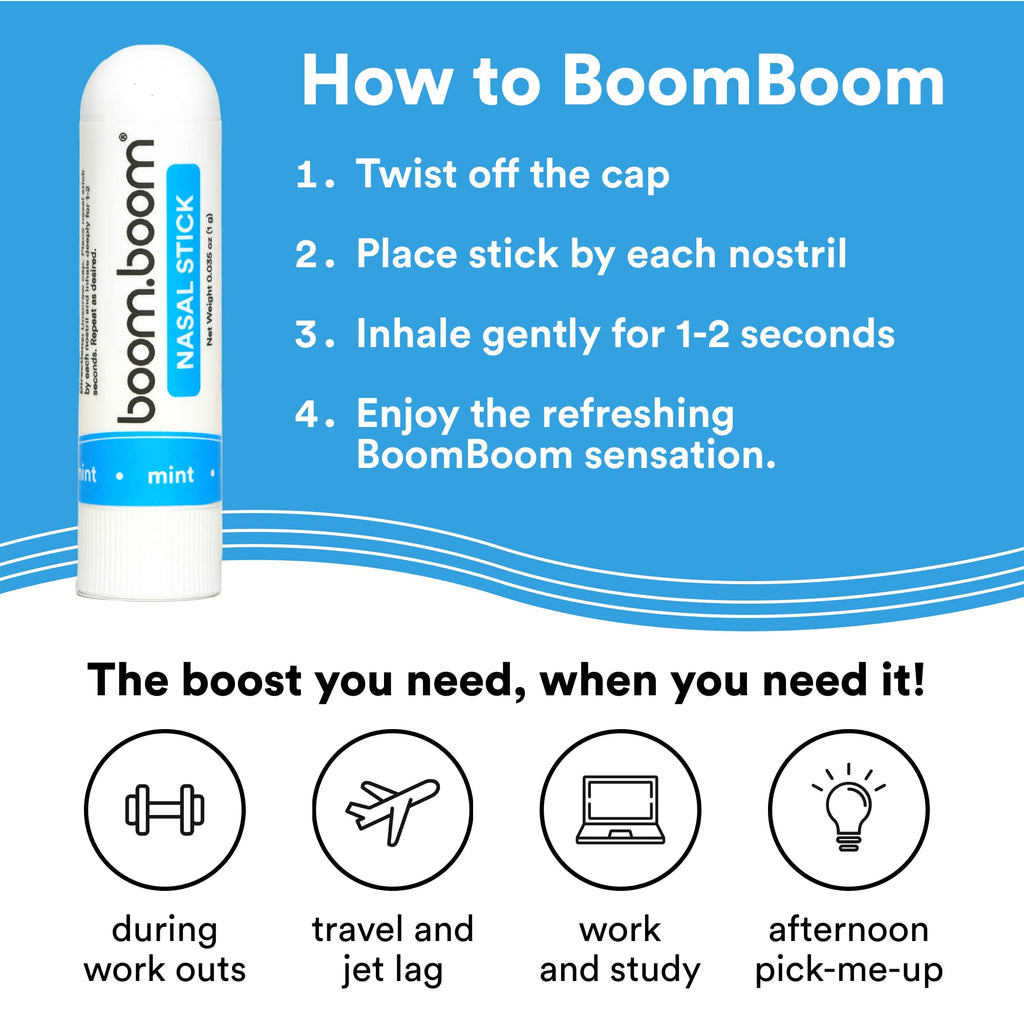 BoomBoom Nasal Stick (4 Pack) | Boosts Focus + Enhances Breathing | Provides Fresh Cooling Sensation | Aromatherapy Inhaler Made