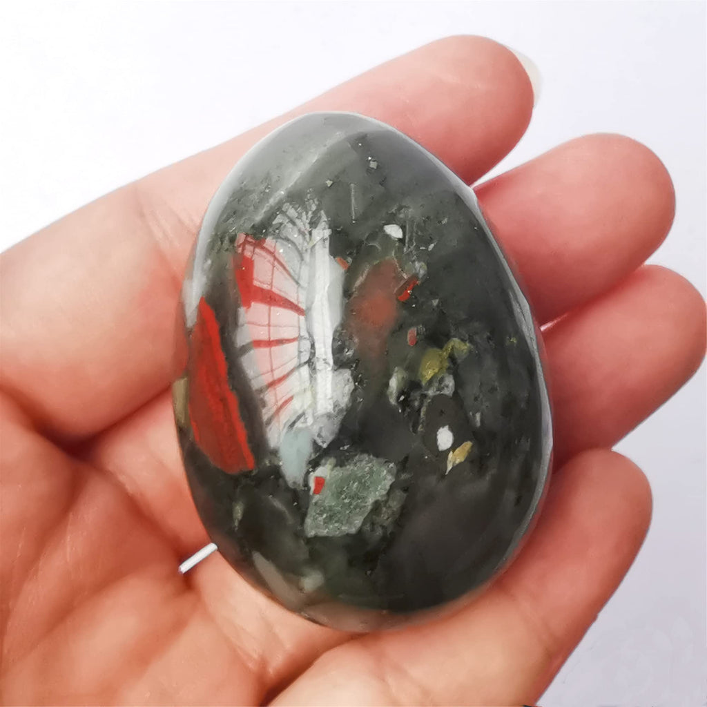Natural African Bloodstone Egg-Shape Meditation Chakra and Home Decor Balancing Gemstone and Crystals Figurines Kit,1.96x 1.37Re