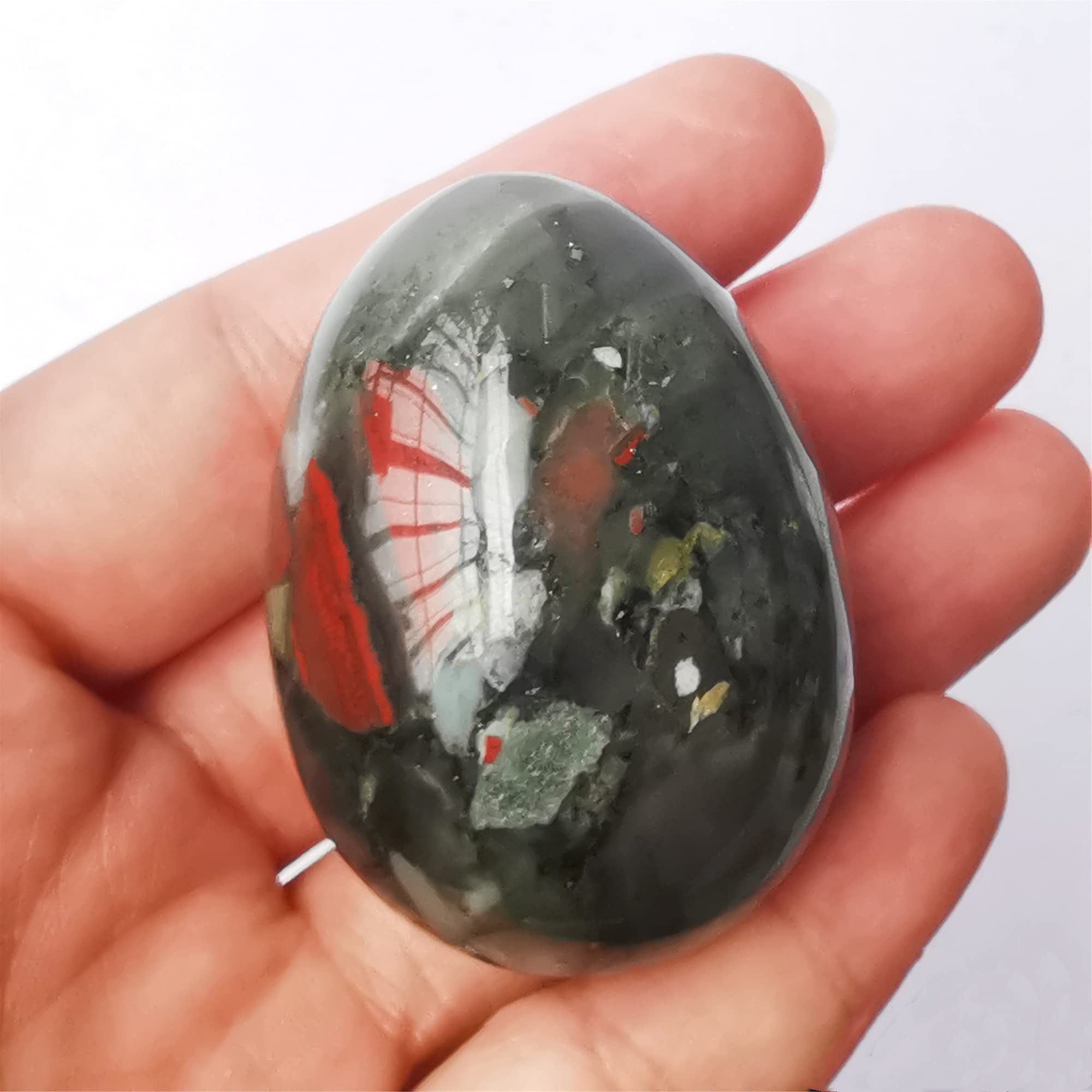 Natural African Bloodstone Egg-Shape Meditation Chakra and Home Decor Balancing Gemstone and Crystals Figurines Kit,1.96x 1.37Re