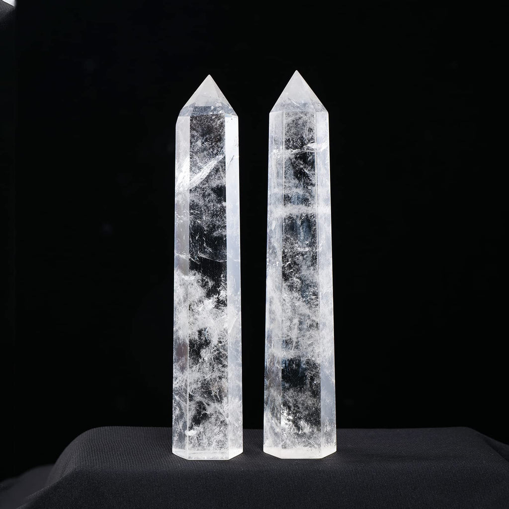 Apengshi Large Clear Quartz Natural Healing Crystal Tower 5.9-6.3 6 Faceted Single Point Chakra Crystal Wand Energy Meditation S
