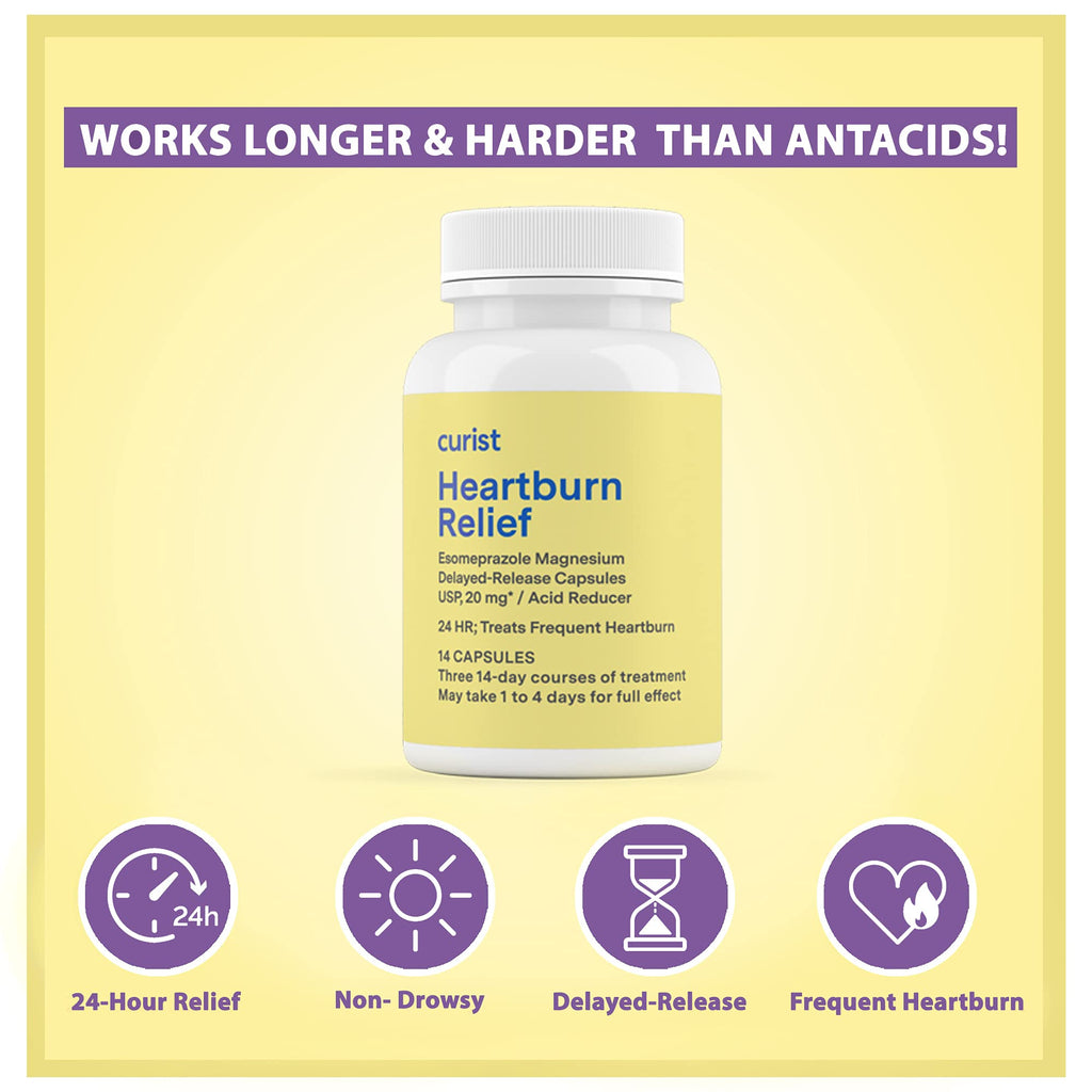 Curist Esomeprazole 20mg Capsules Delayed-Release 84 Count - Acid Reflux Medicine for Heartburn Relief - Two Packs of 42 Count C