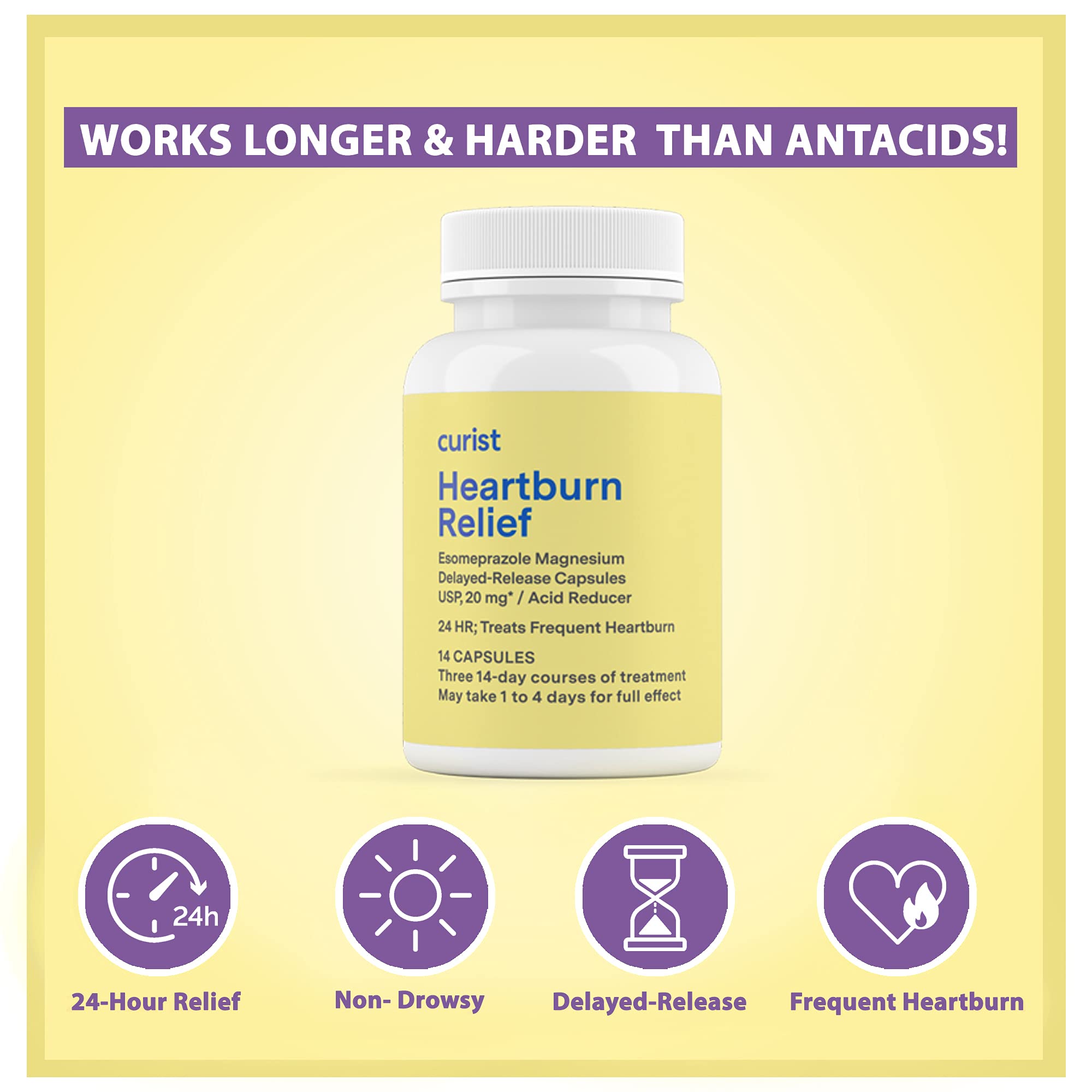 Curist Esomeprazole 20mg Capsules Delayed-Release 84 Count - Acid Reflux Medicine for Heartburn Relief - Two Packs of 42 Count C
