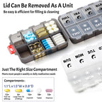 Foldable Weekly Pill Organizer 2 Times a Day with 2 Extra Compartments (Clear Printed Labels) - 7 Day AM PM Medicine Box, Week D