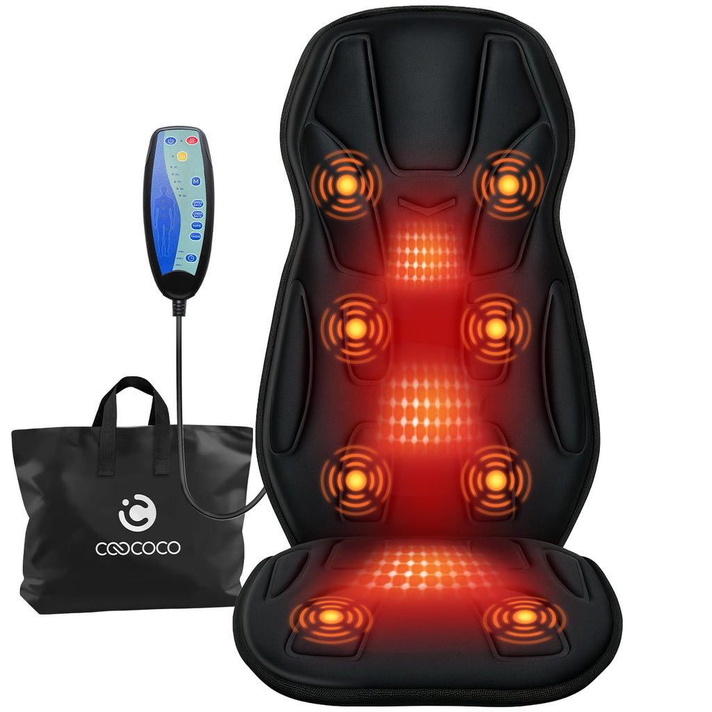 CooCoCo 8 Motors Massage Seat Cushion, Upgraded 2X Larger Heating Back Massager with Heat, 5 Modes & Auto Off Back Massage Chair