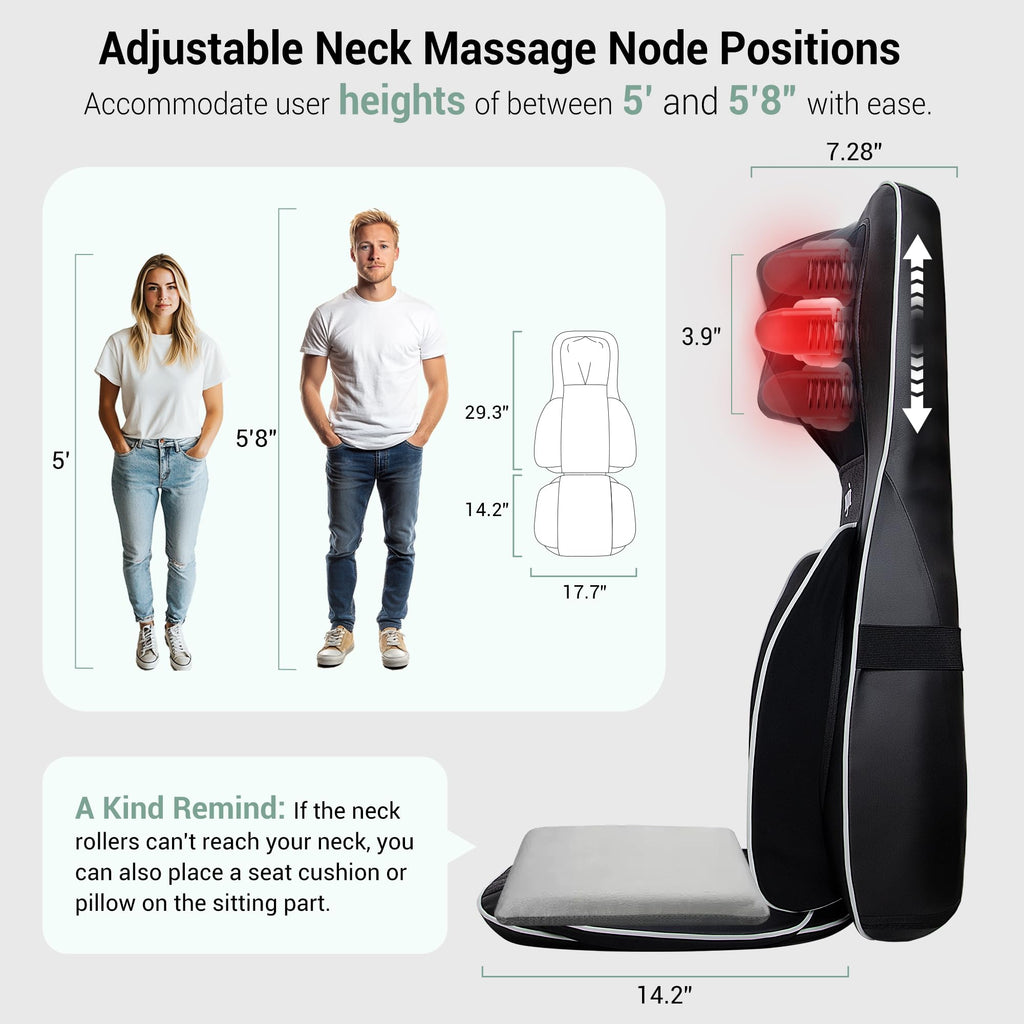 Mynt 3D Shiatsu Neck and Back Massager Cushion, Adjustable Compression Kneading Massage Chair Pad,Full Body Massager for Neck an