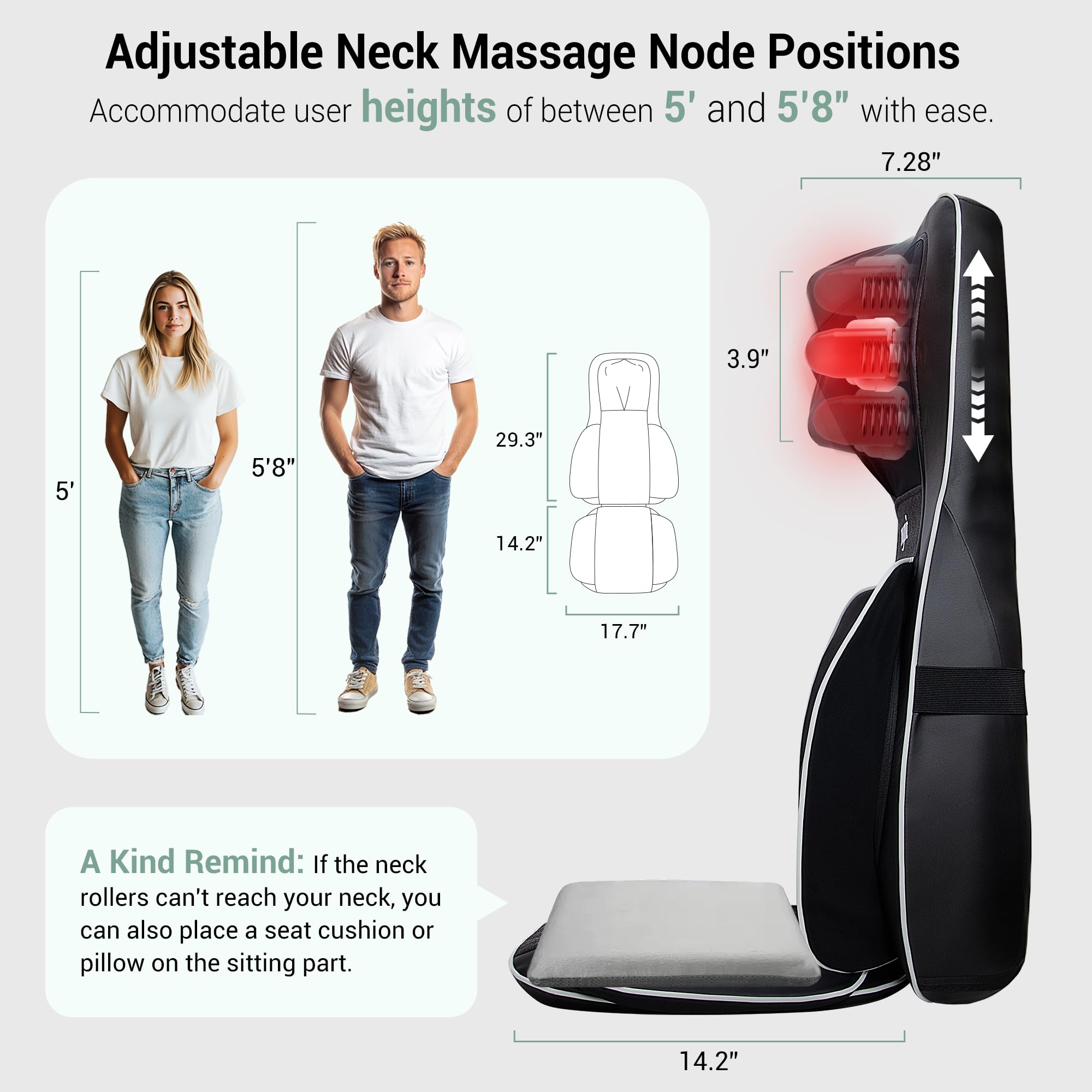 Mynt 3D Shiatsu Neck and Back Massager Cushion, Adjustable Compression Kneading Massage Chair Pad,Full Body Massager for Neck an
