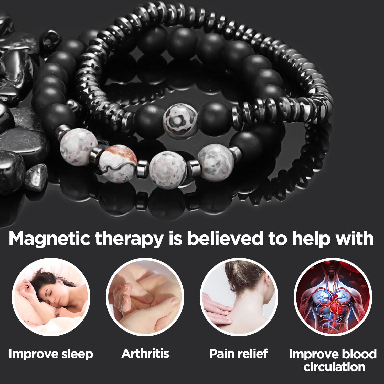 STCORPS7 Magnetic Healing Bracelet Arthritis, Energy Healthy Jewelry Magnetic Therapy Sleep,Hematite Bracelet for Men Women, Cry