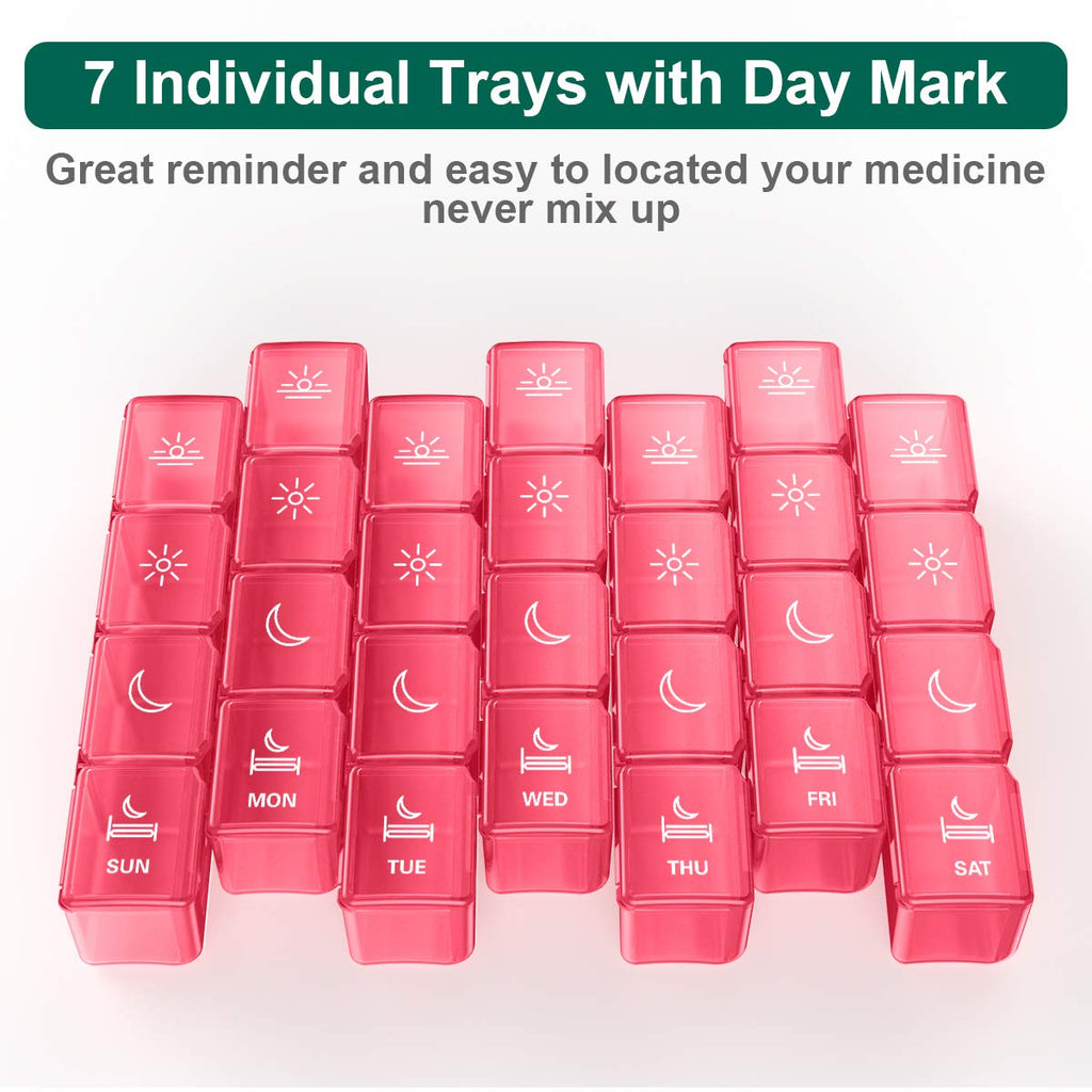 XL Pill Organizer 4 Times a Day, BUG HULL Extra Large Weekly Pill Box Case, 7 Day Vitamin Container Daily Pill Holder for Cod-Li