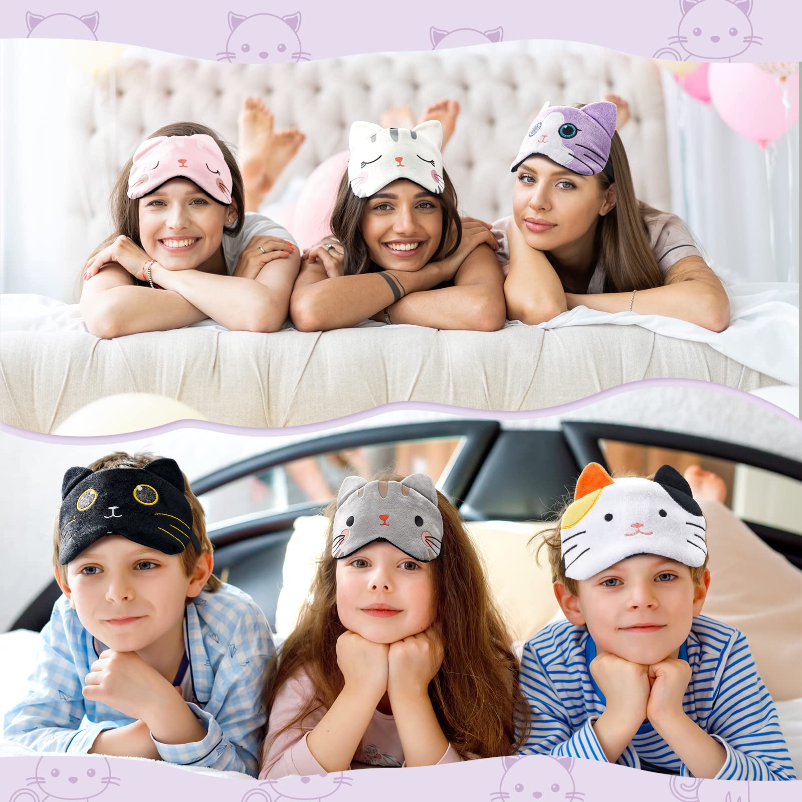6 Pcs Sleep Mask for Kids Cute Animal Sleeping Eye Cover Soft and Lightweight Eyeshade Kawaii Sleep Mask Funny Animal Cat Blindf