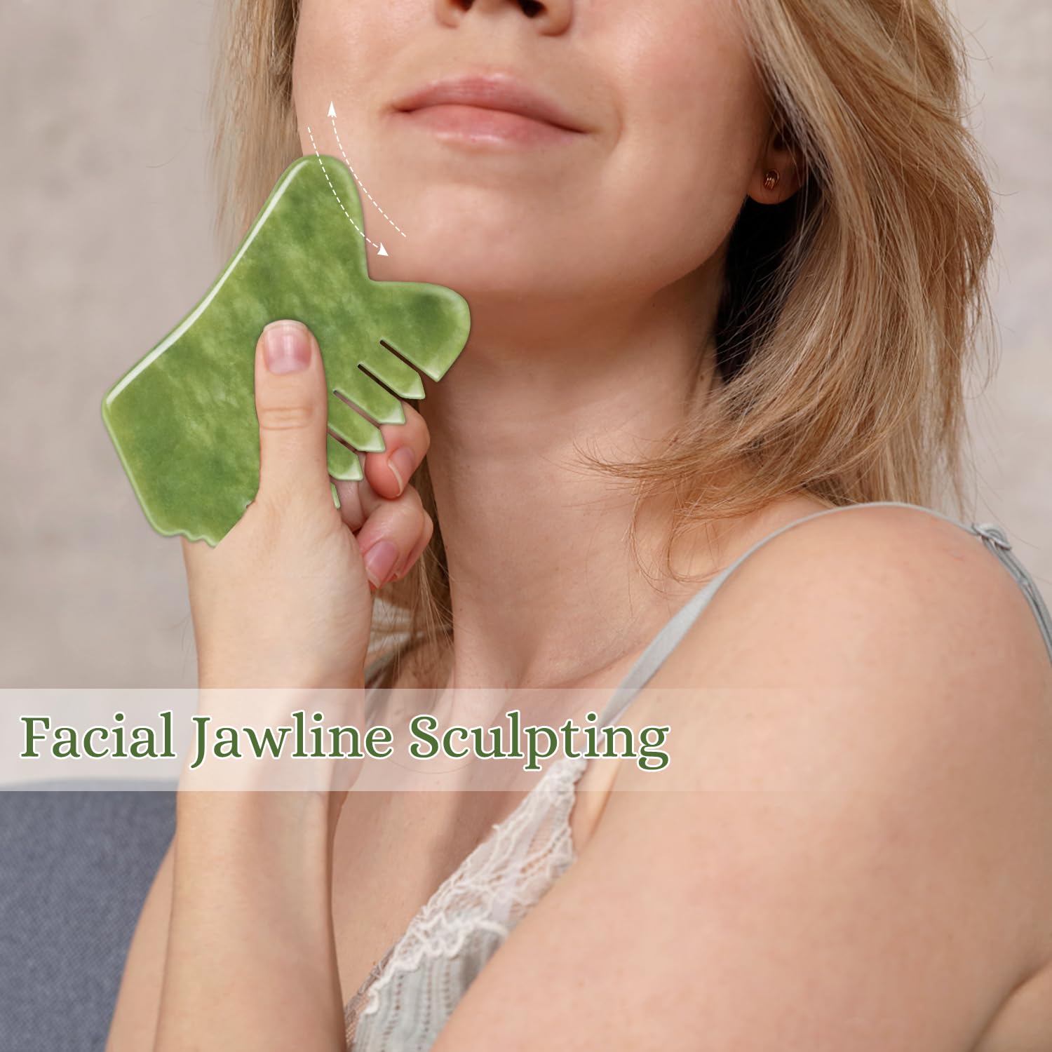 LEOSENSE Gua Sha Comb, Natural White Jade Stone Scalp Massage Comb, Facial GuaSha Tool for Lift and Puffiness, Jade Gua Sha Scra