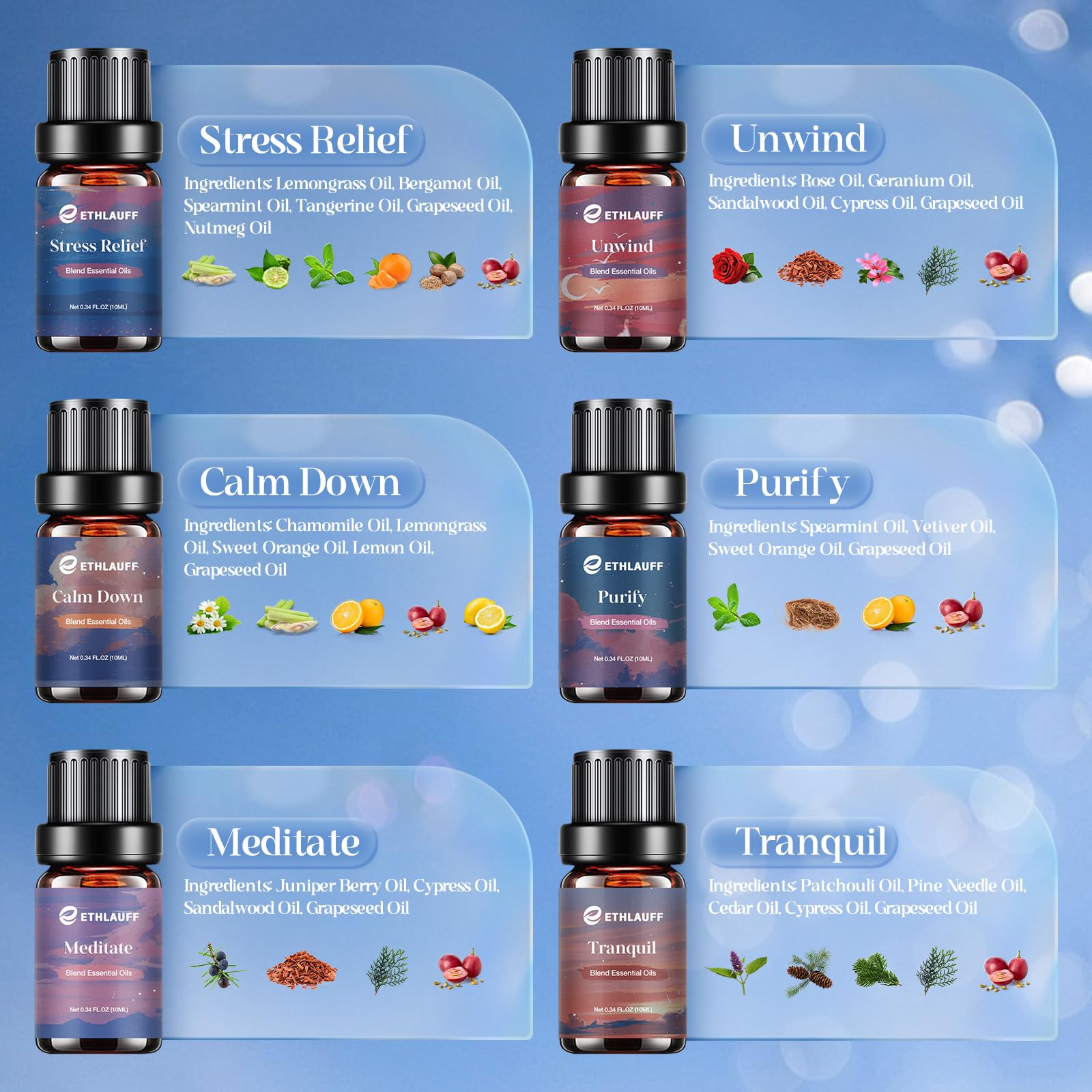 Relax Essential Oils, Essential Oil Set for Diffusers for Home, Humidifiers, Candle Making, Aromatherapy - Stress Relief, Calm D