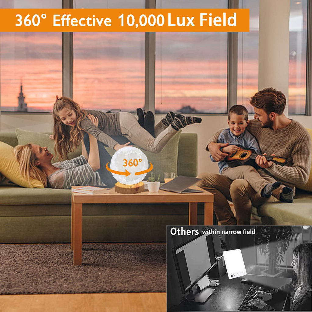 Light Therapy Lamp 10000 Lux, Happy Sunlight Lamps UV-Free with 3 Color Temperatures, Adjustable Brightness,Timer & Memory Funct