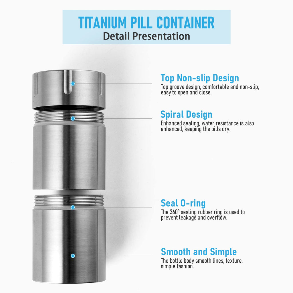 TISUR Pill Case, Titanium Keychain Pill Holder, 2 Compartments Small Metal Pill Box Tiny Waterproof Pill Bottle Pocket Portable