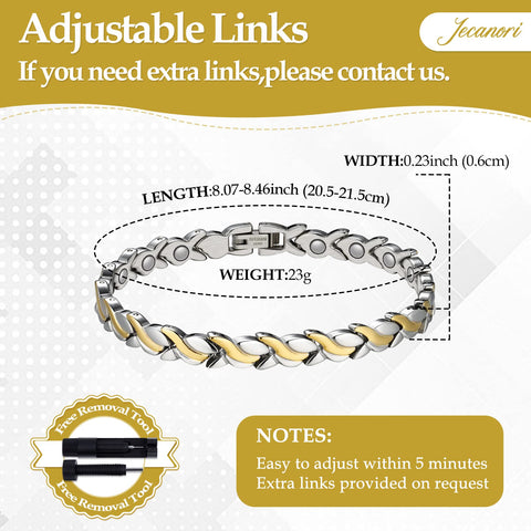 Jecanori Magnetic Bracelets for Women,Adjustable Titanium Steel Wristband Brazaletes,Valentine's Day Gifts with Sizing Tool (Mer